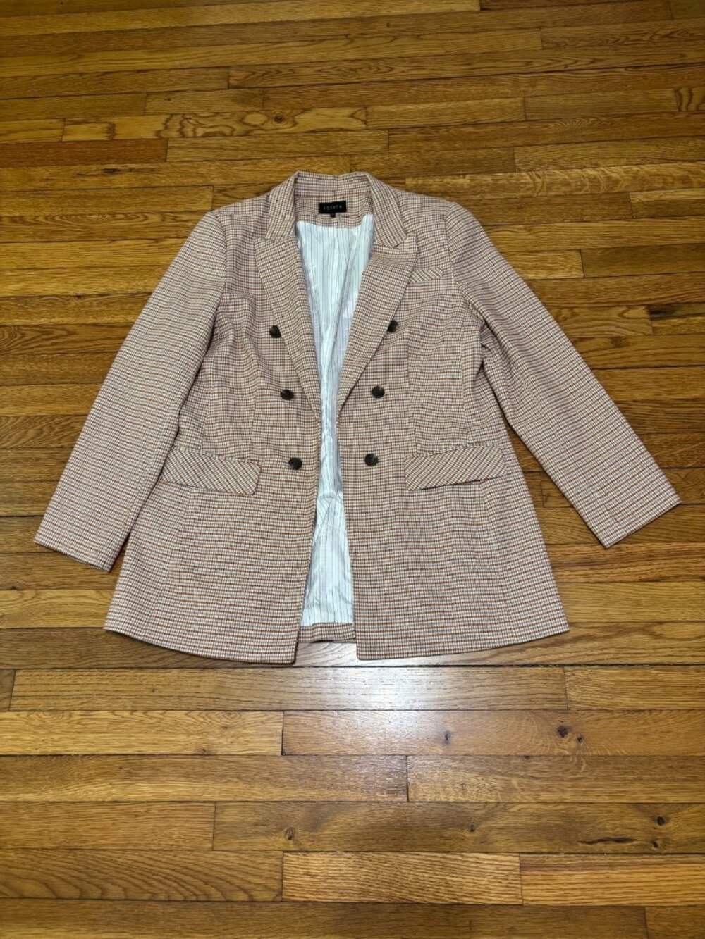 1 State Womens Open Front Blazer Jacket Size 16 Red Check Double Breasted Career - Picture 1 of 7